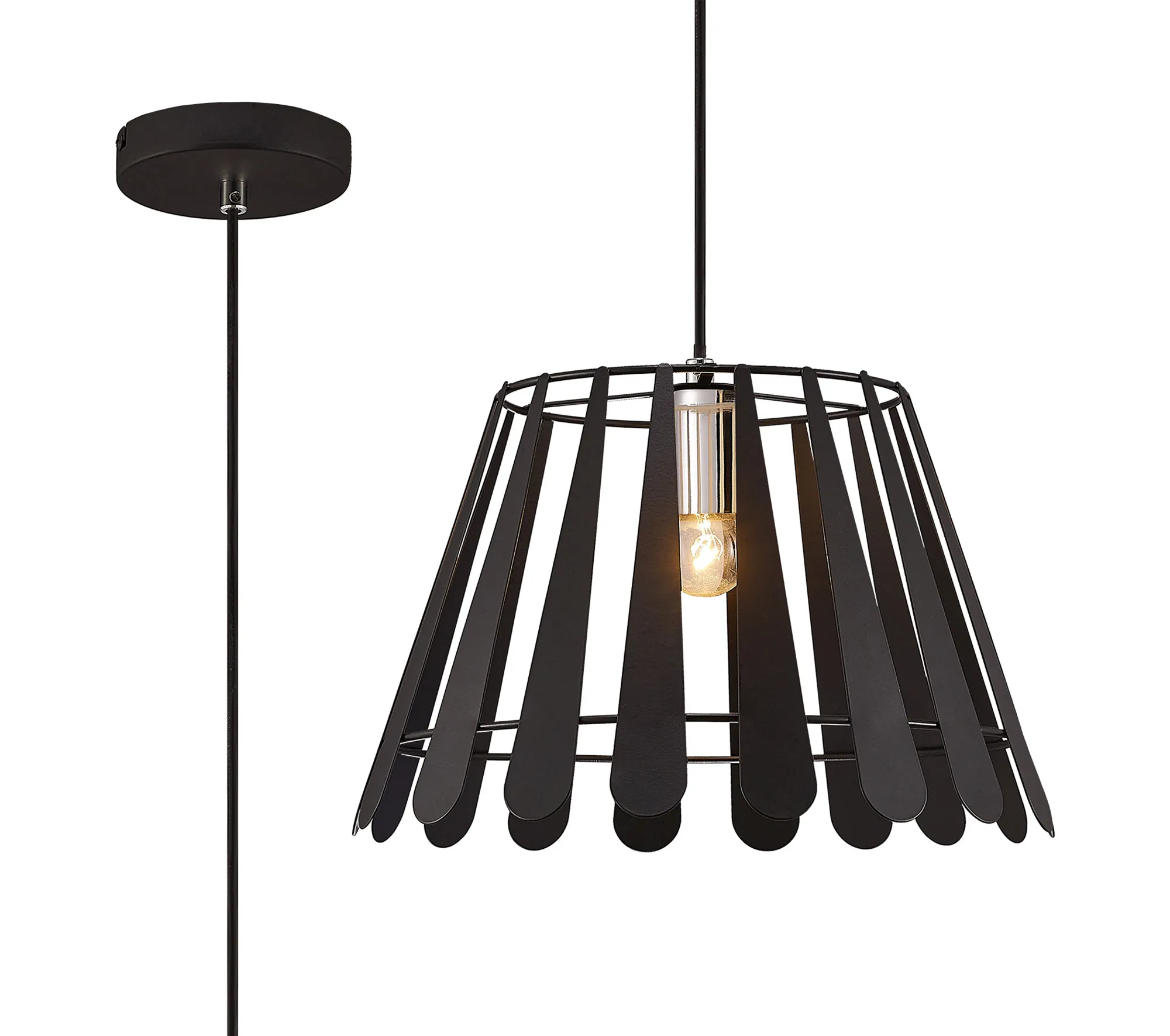 D0152  Somerset Pendant 1 Light Matt Black, Polished Chrome